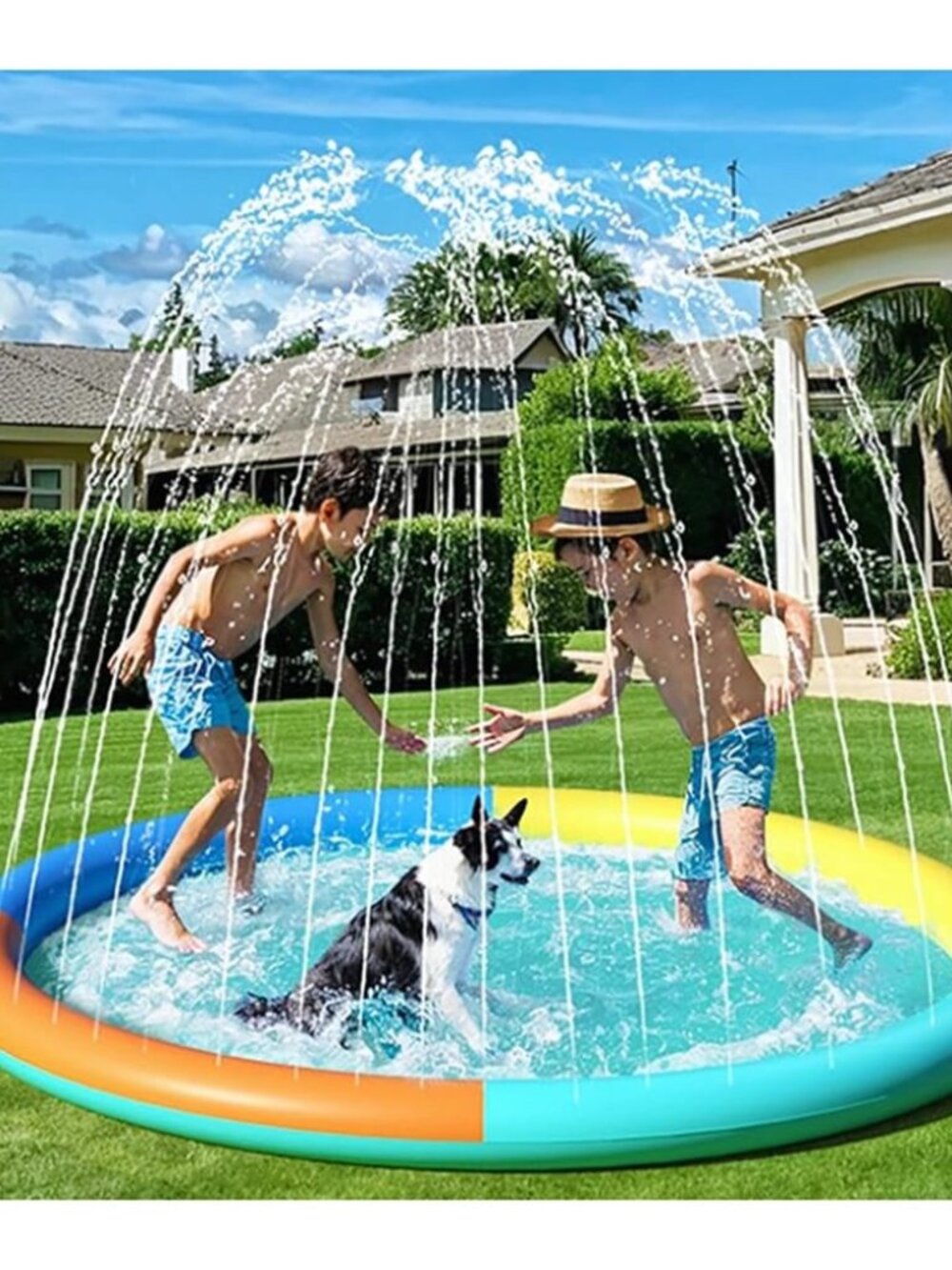 New SUNRIO Large 60" Splash Pad for Kids & Dogs Outdoor Inflatable Water
